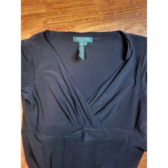 Ralph Lauren LRL Dress Womens 6 Black Jersey Faux Wrap Pleated Gathered Ruched - Picture 7 of 11